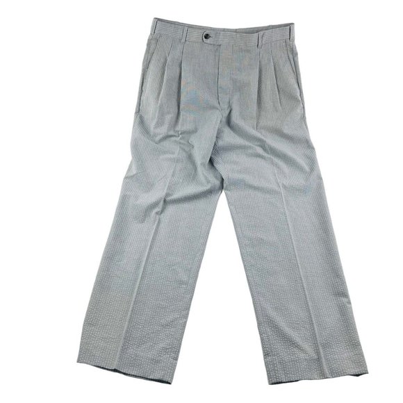 Riviera Sport Gray Seersucker Polyester Cotton Double Pleated Pants Size 36X29 - Picture 2 of 5